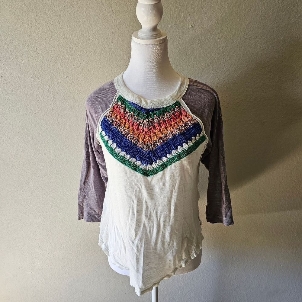Free People Spring Bound 3/4 Sleeve Crochet Top XS - Picture 2 of 7